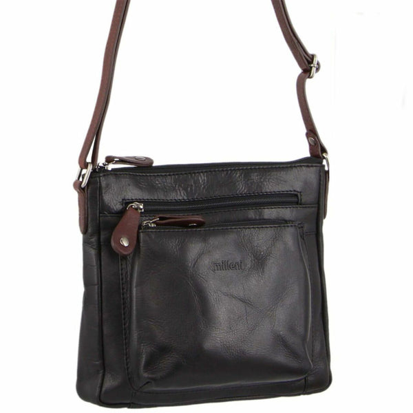 Milleni Nappa Leather Cross Body Bag in Black-Chestnut (NL2598)