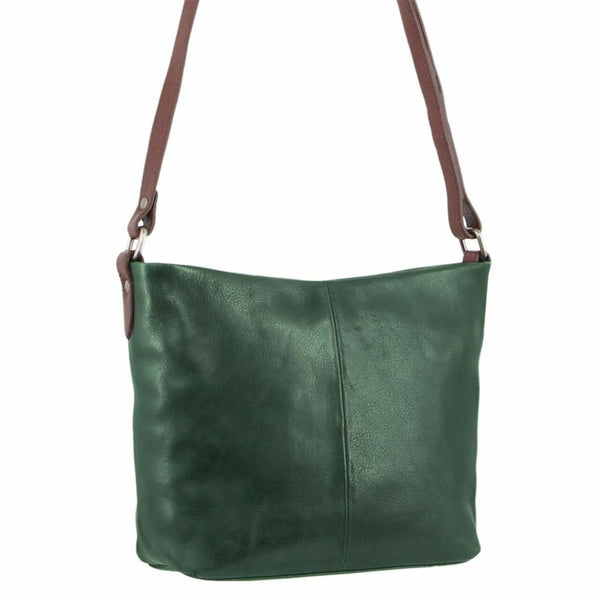 Milleni Ladies Nappa Leather Cross Body Bag  in Emerald-Chestnut (NL2789)