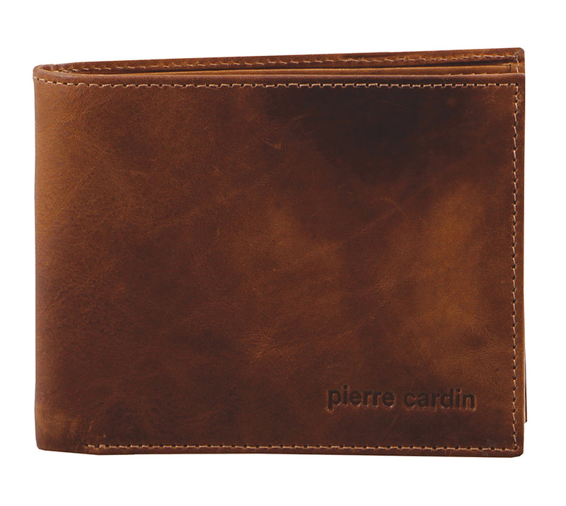 Pierre Cardin Rustic Leather Bi-Fold Mens Wallet in Chestnut (PC2819)