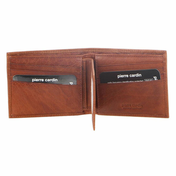 Pierre Cardin Rustic Leather Bi-Fold Mens Wallet in Chestnut (PC2819)